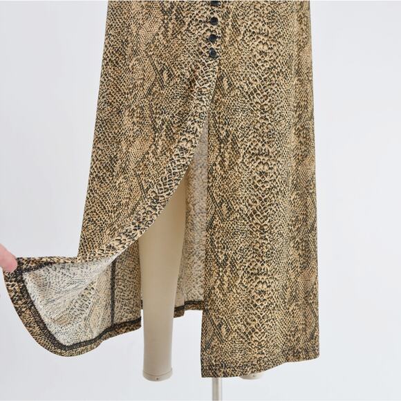 Vintage y2k Snakeskin Maxi Skirt Stretchy Long Skirt with Slit and Buttons S - Picture 4 of 9